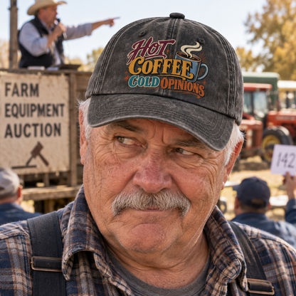 "Hot Coffee. Cold Opinions" Vintage Washed Cap