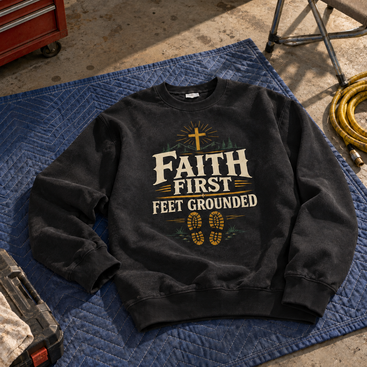 "Faith First. Feet Grounded" Vintage Sweatshirt