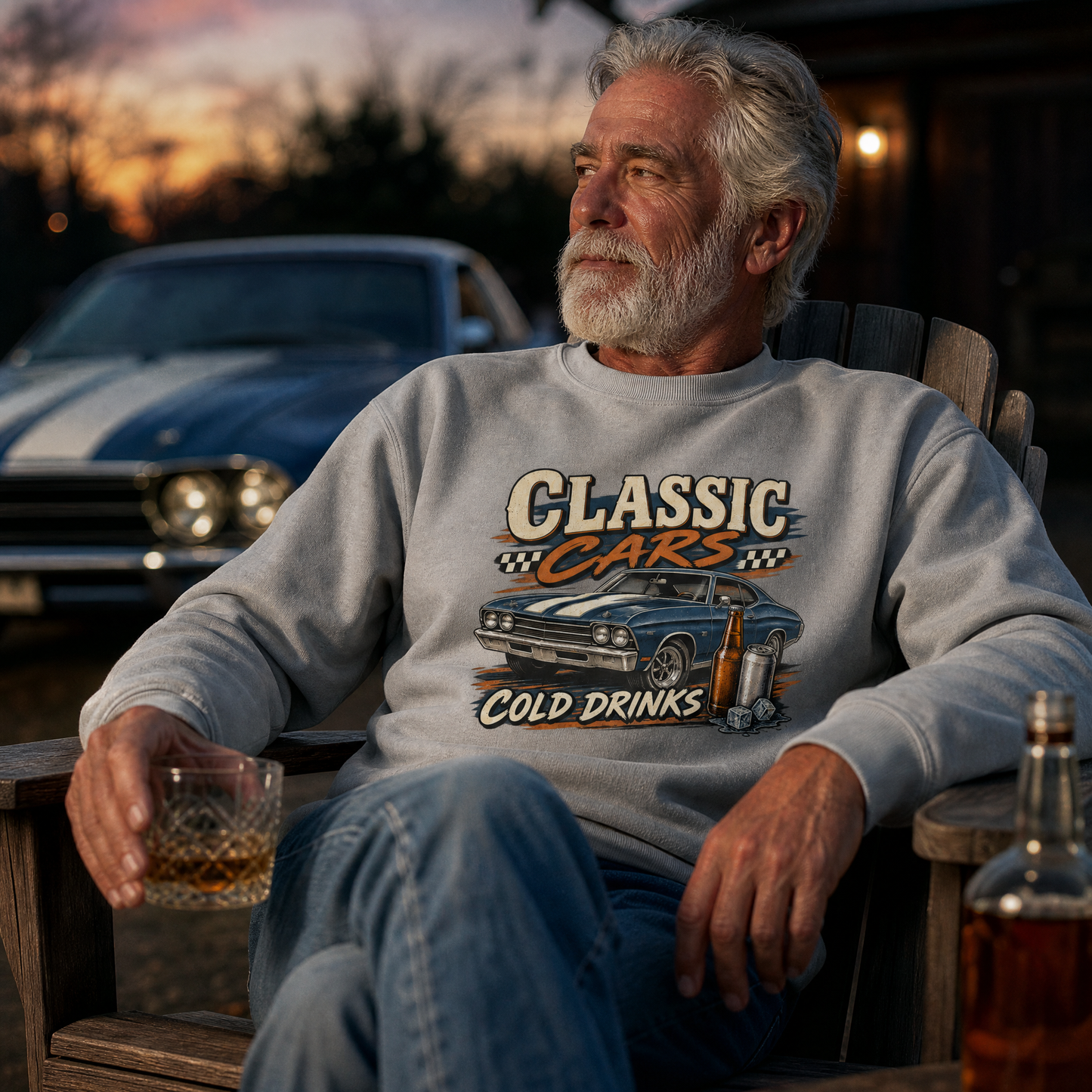"Classic Cars. Cold Drinks" Vintage Sweatshirt
