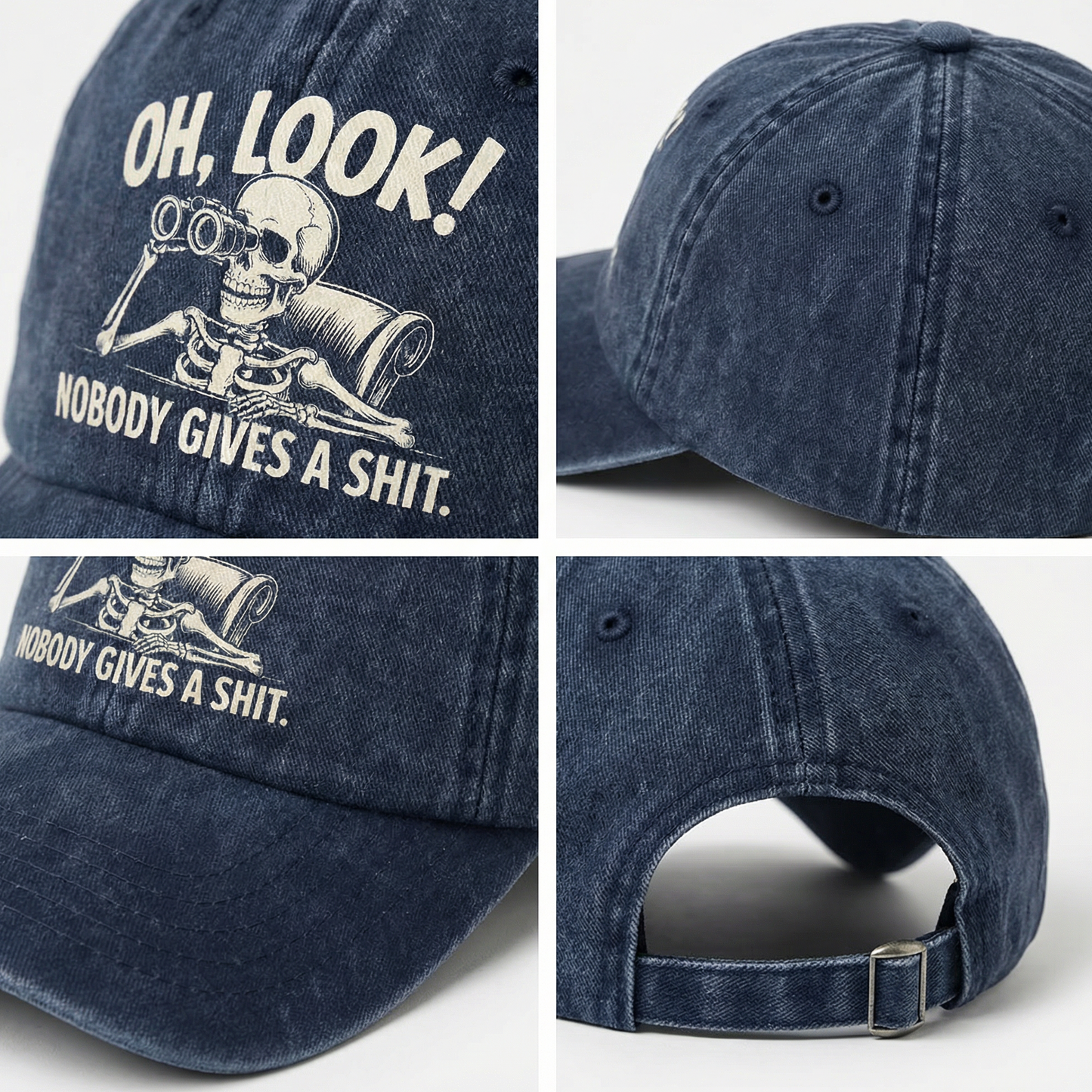 "Oh Look Nobody Gives a Sh*t" Skeleton Vintage Denim Cap