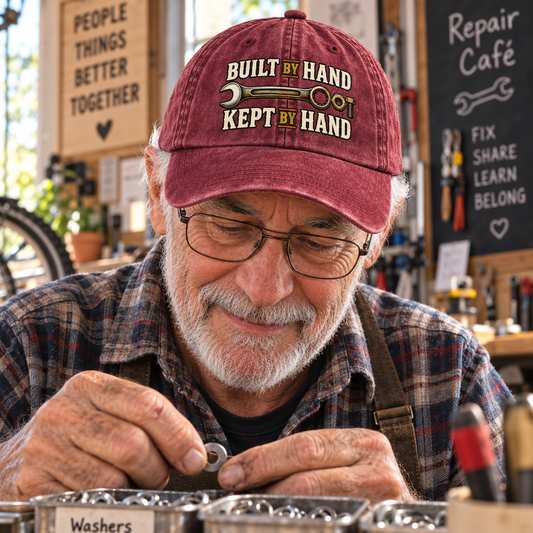 "Built By Hand. Kept By Hand" Vintage Washed Cap