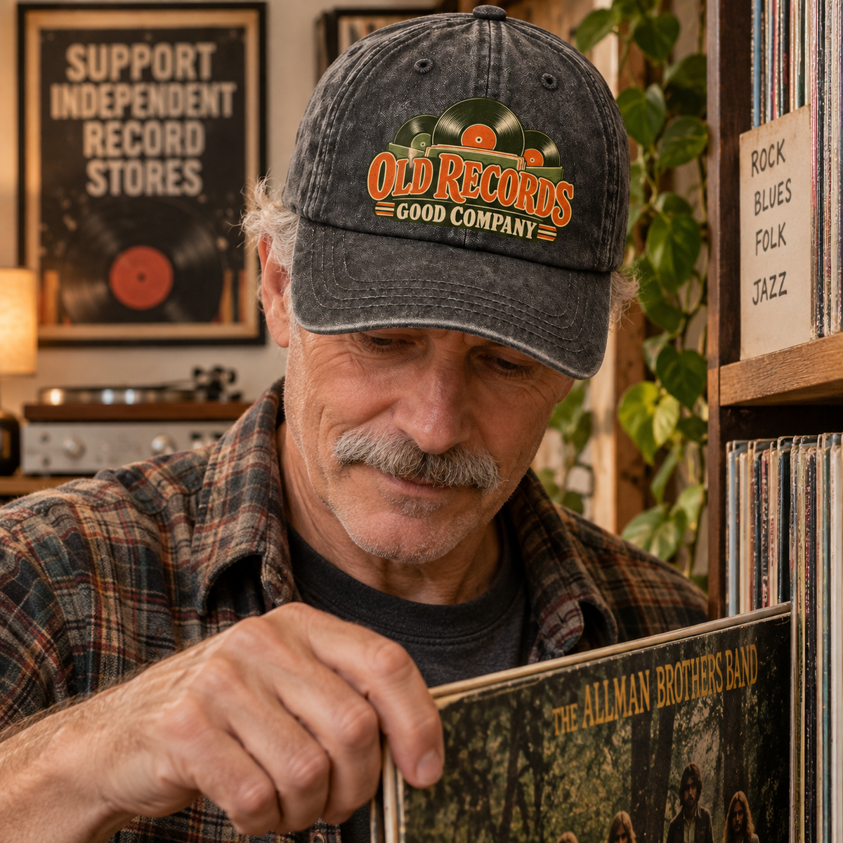 "Old Records. Good Company" Vintage Washed Cap
