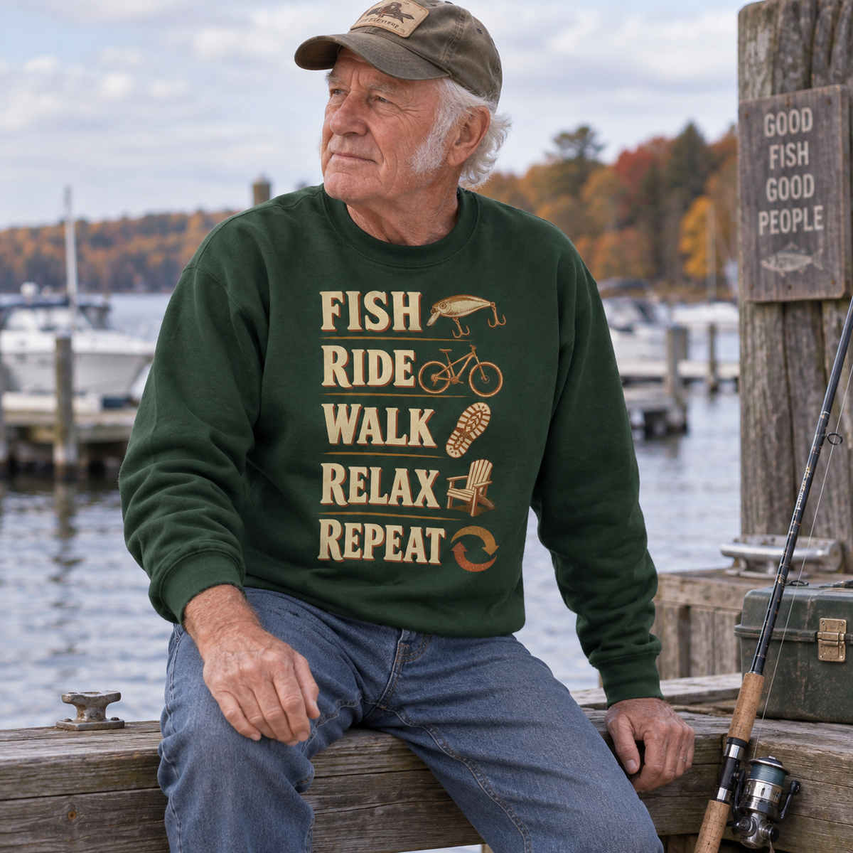 "Fish Ride Walk Relax Repeat" Vintage Sweatshirt