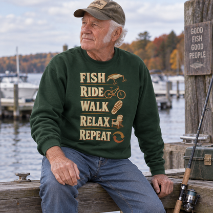 "Fish Ride Walk Relax Repeat" Vintage Sweatshirt