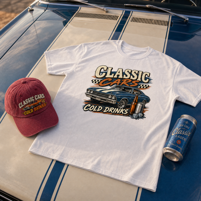 "Classic Cars. Cold Drinks" Vintage T-Shirt