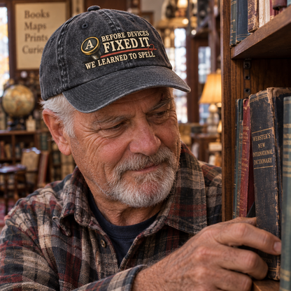 "Before Devices Fixed It. We Learned To Spell" Vintage Washed Cap