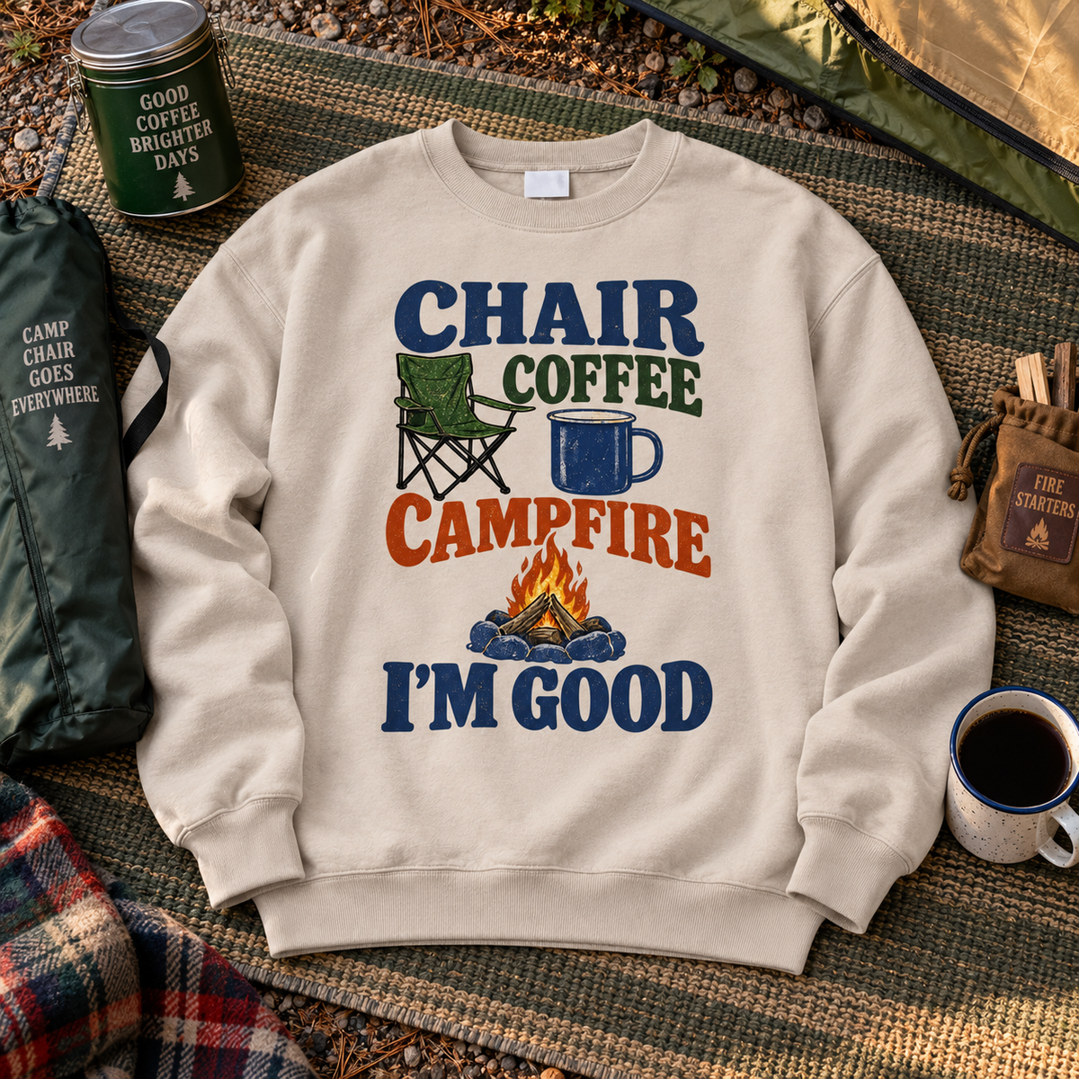 "Chair Coffee Campfire. I'm Good" Vintage Sweatshirt