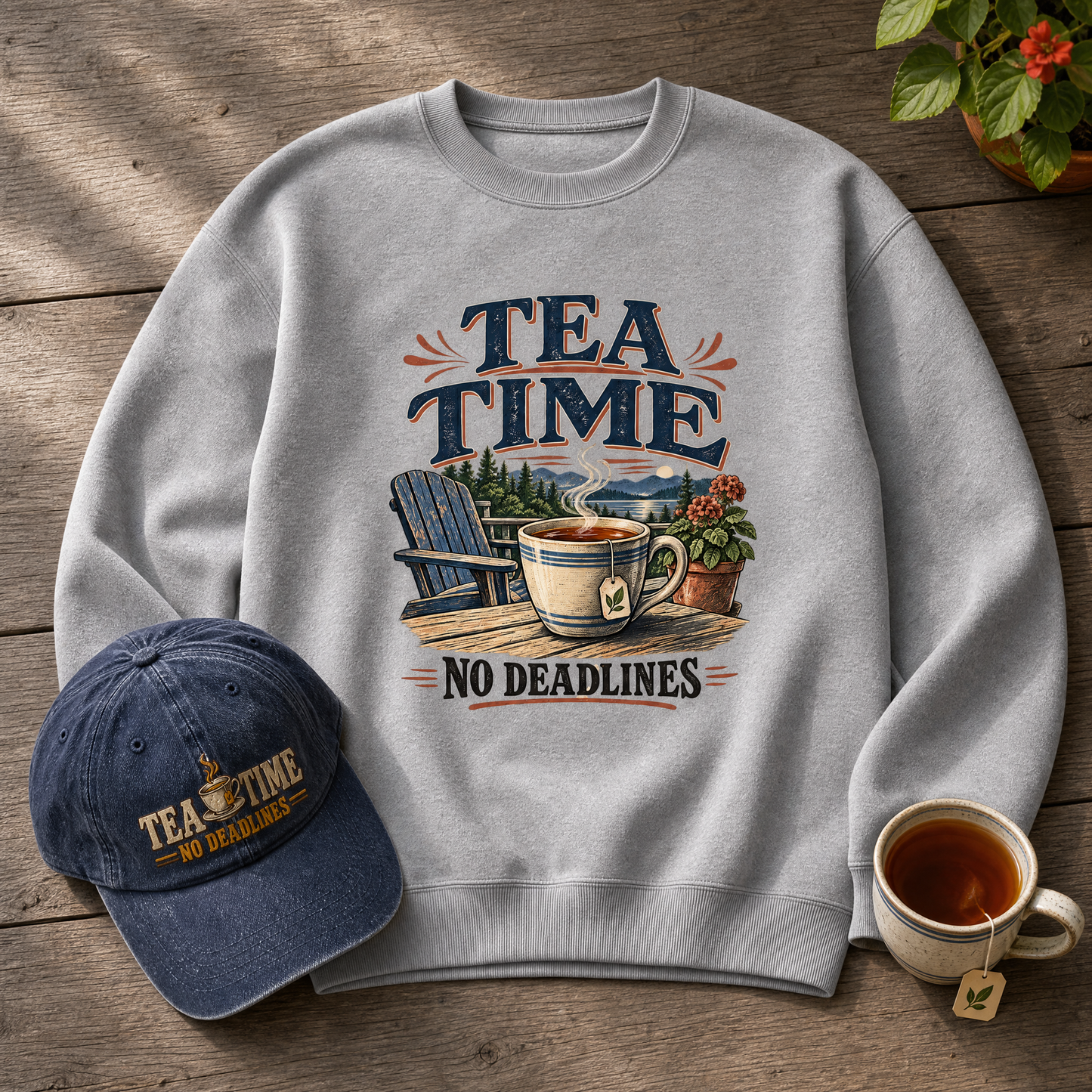 "Tea Time. No Deadlines" Vintage Sweatshirt