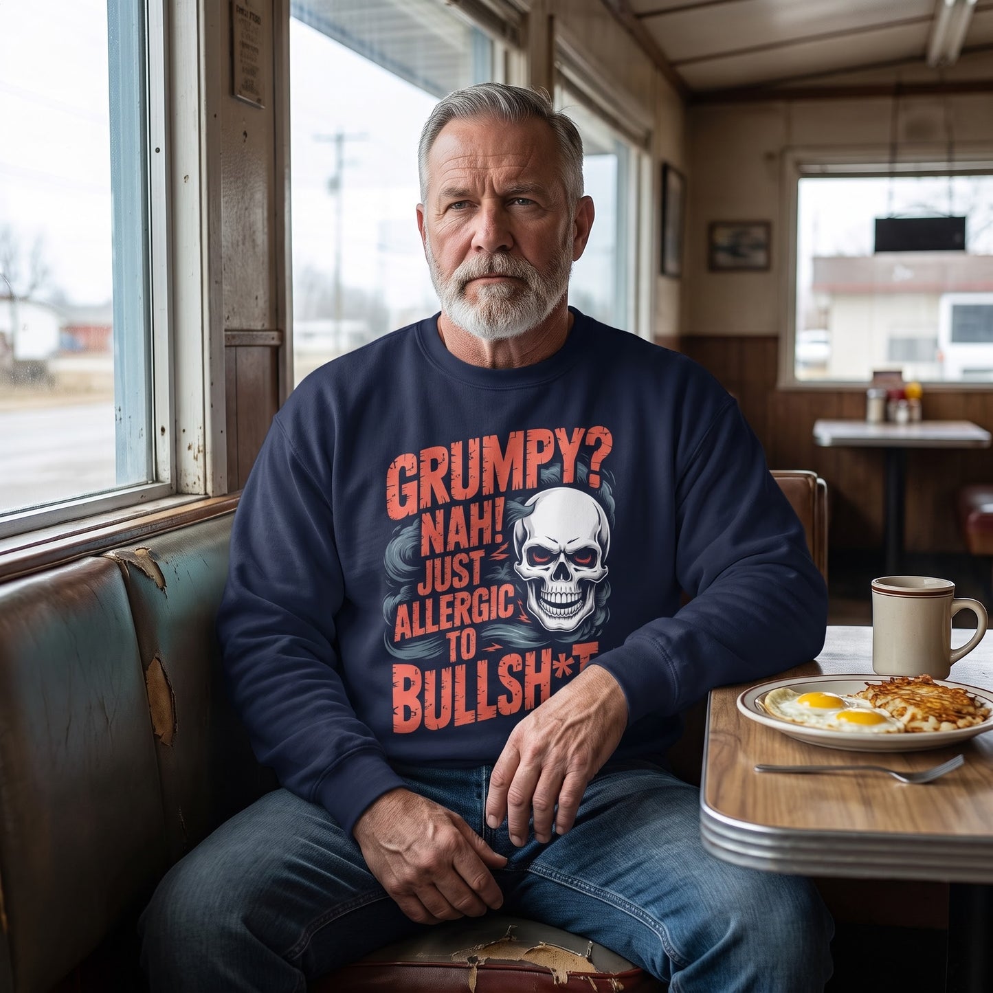 "Grumpy Nah! Just Allergic to Bullsht" Distressed Frame Sweatshirt