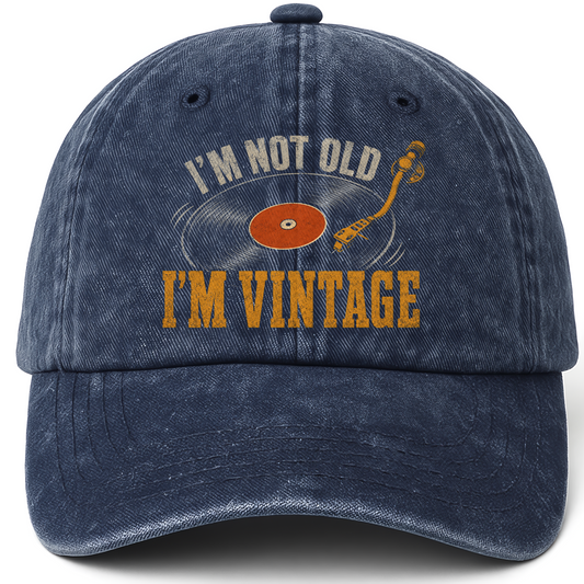 Navy vintage washed cap with I'm Not Old, I'm Vintage printed front design