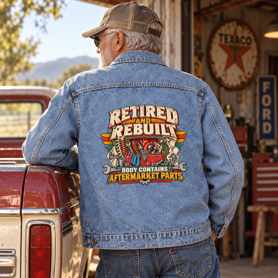 "Retired And Rebuilt. Body Contains Aftermarket Parts" Vintage Denim Jacket