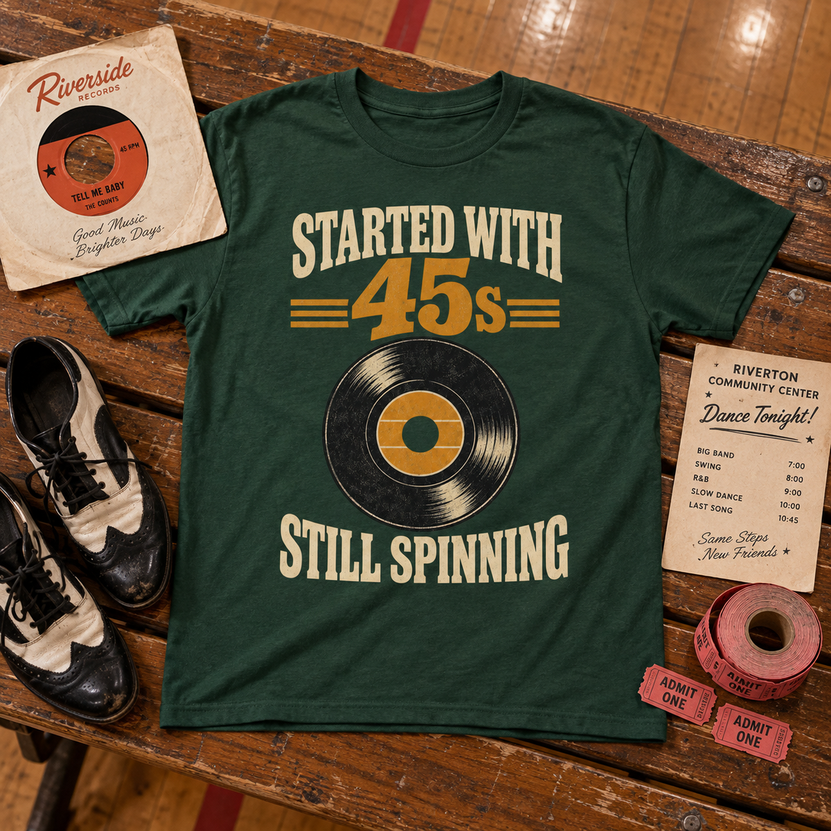 "Started With 45s. Still Spinning" Vintage T-Shirt