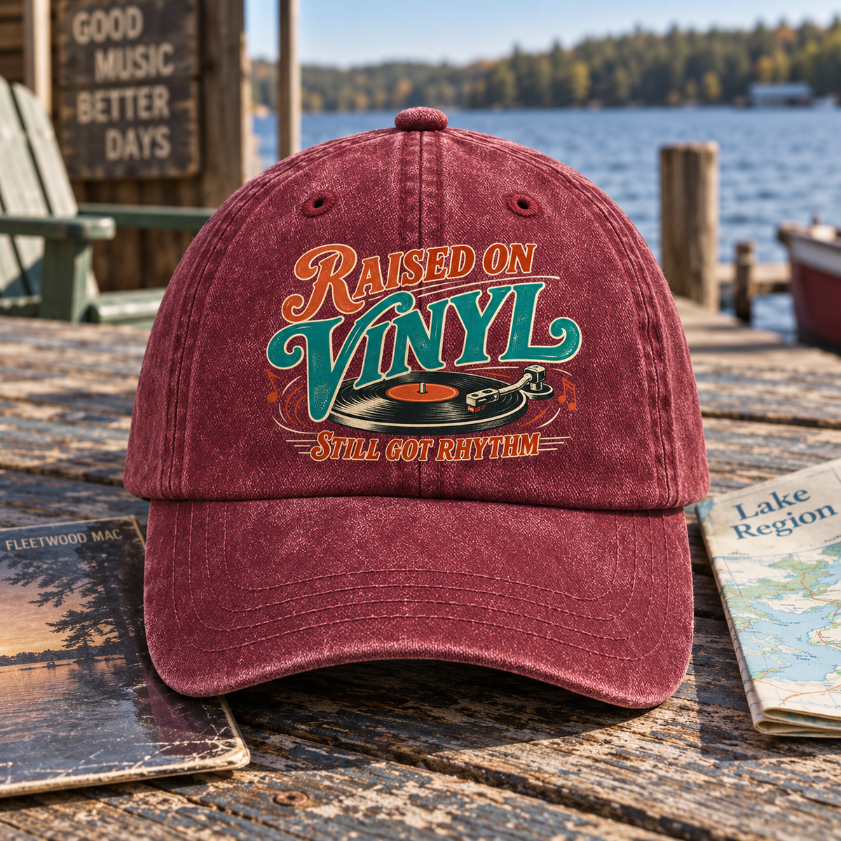 "Raised On Vinyl. Still Got Rhythm" Vintage Washed Cap