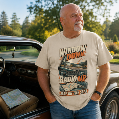 "Window Down Radio Up. Map On The Seat" Vintage T-Shirt