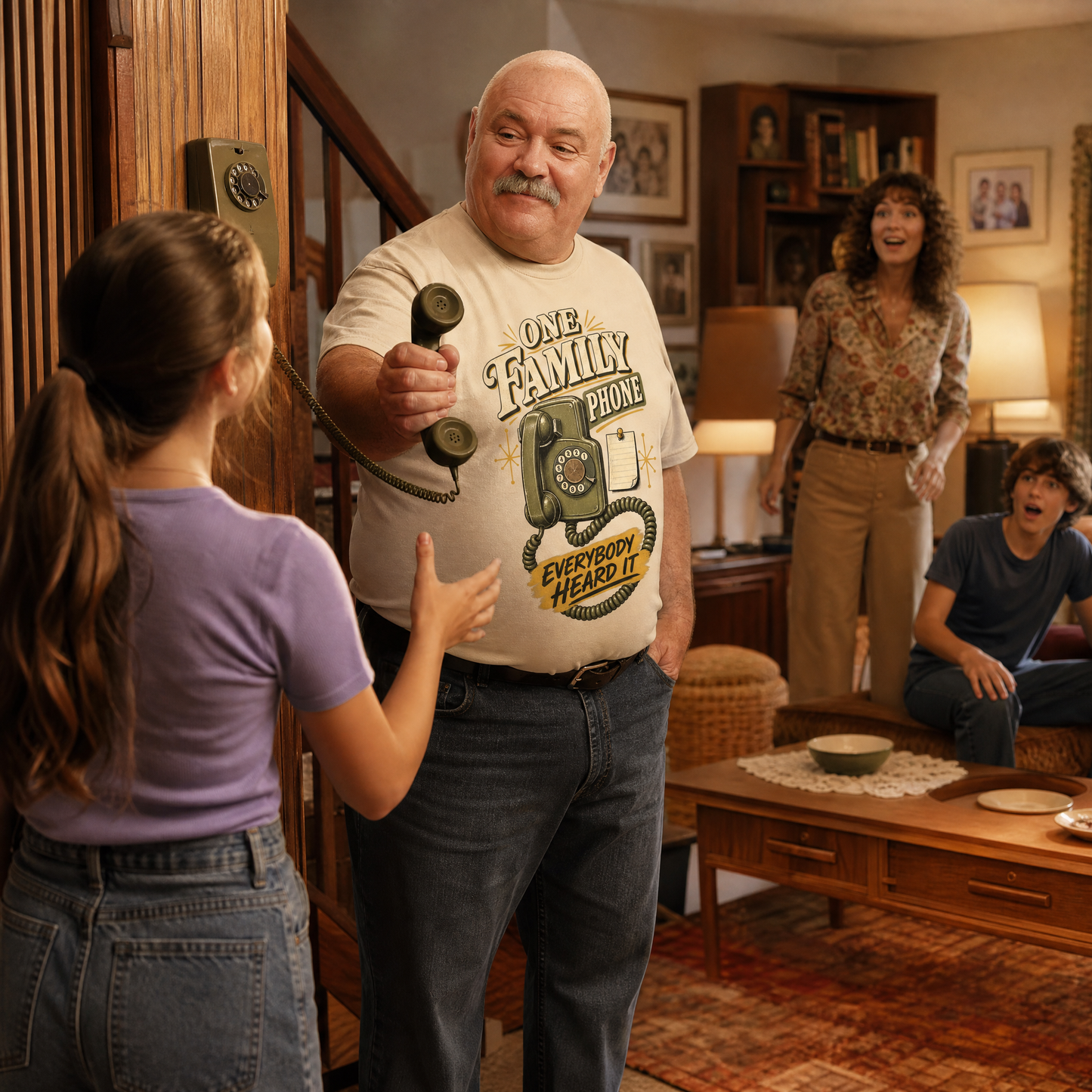 "One Family Phone. Everybody Heard It" Vintage T-Shirt