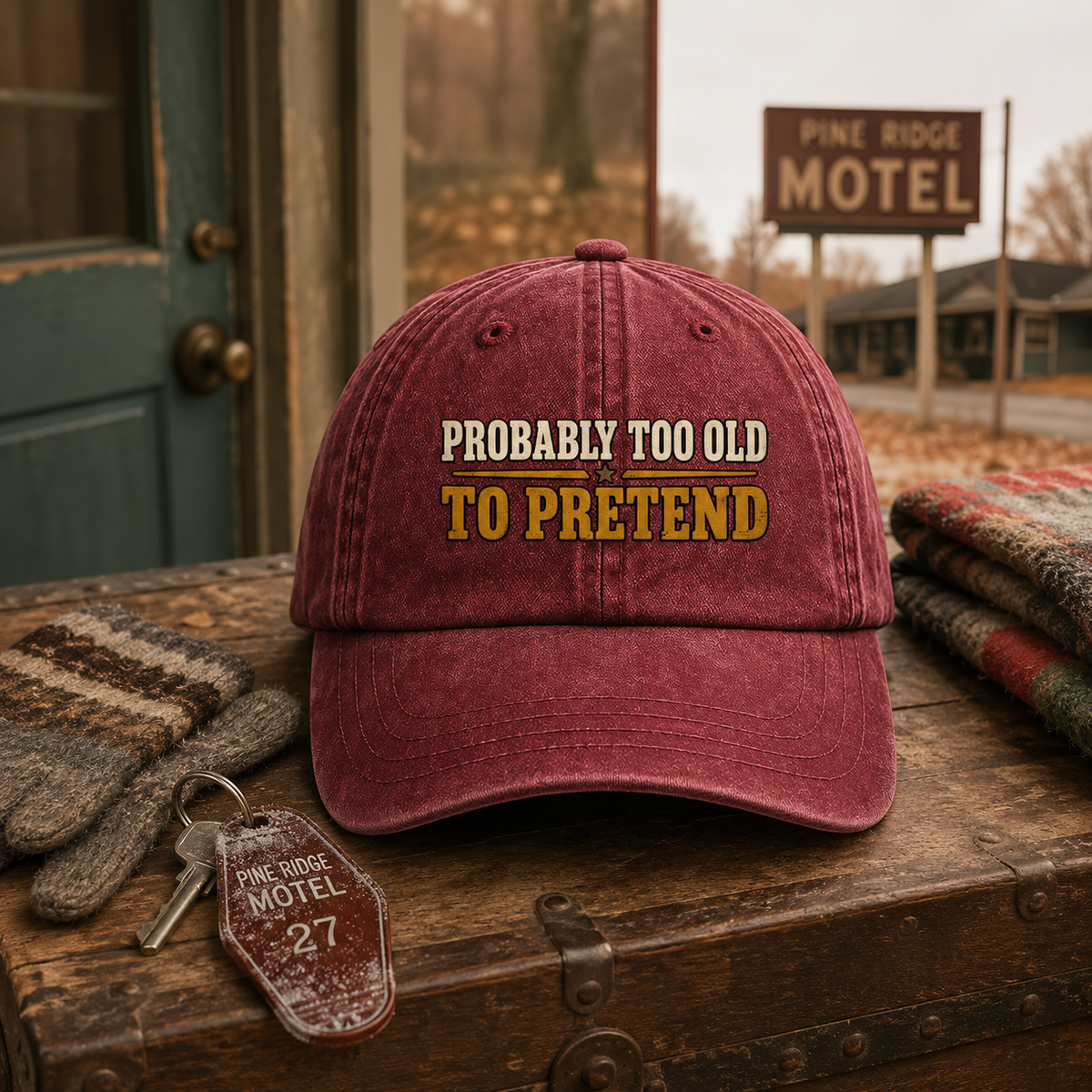 "Probably Too Old To Pretend" Vintage Washed Cap