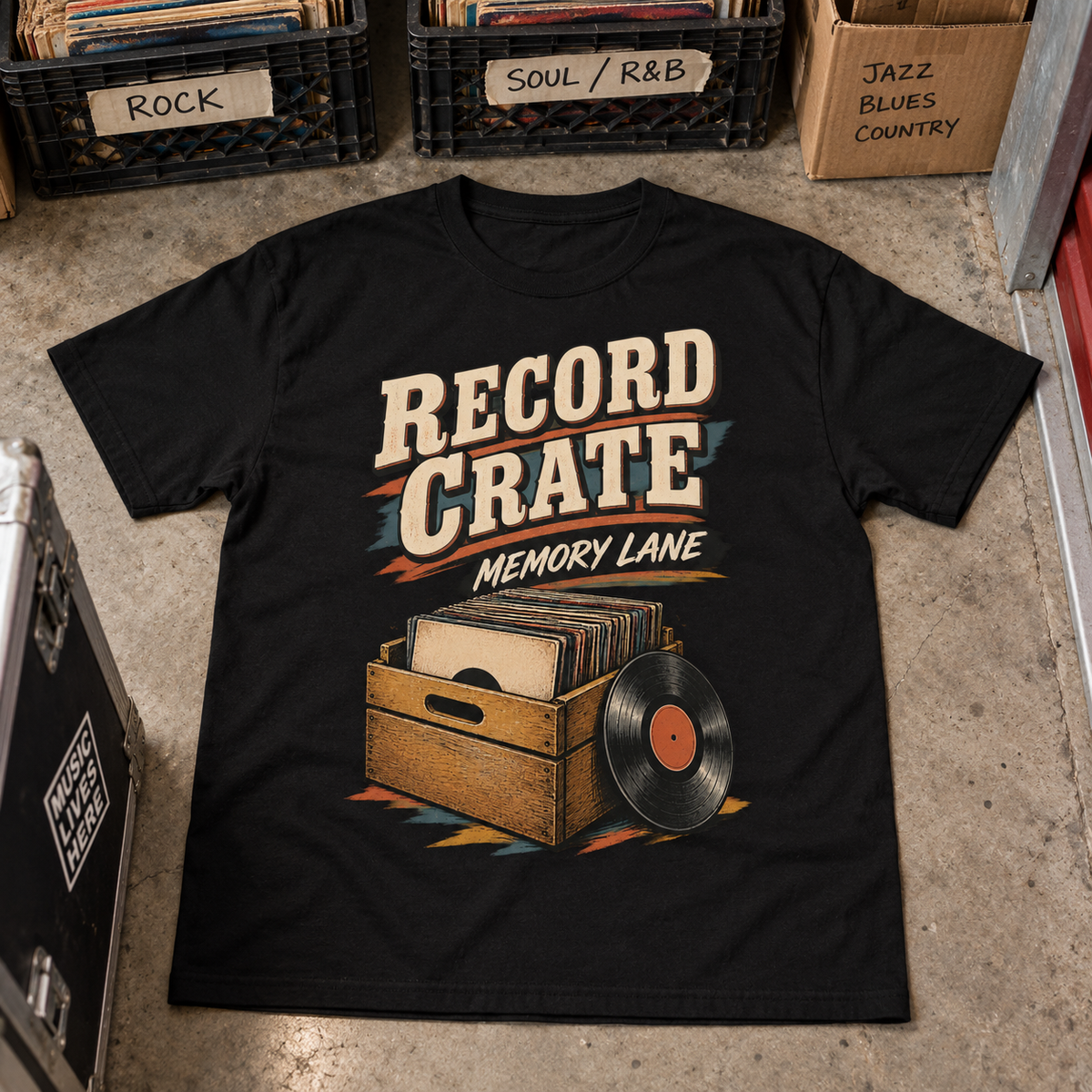 "Record Crate. Memory Lane" Vintage T-Shirt