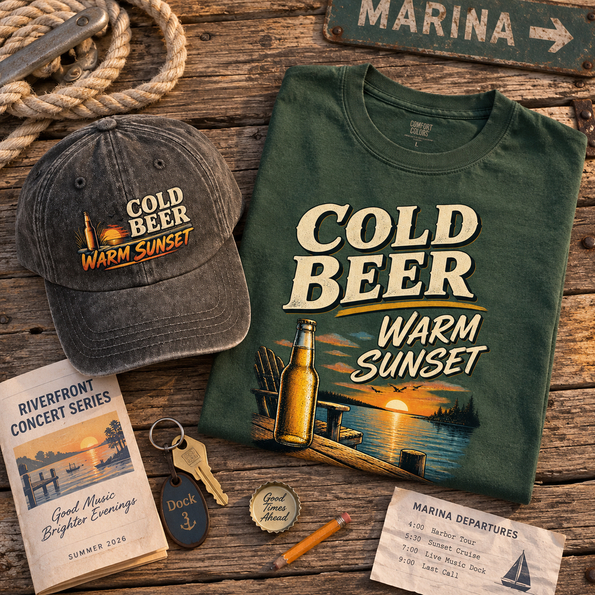 "Cold Beer. Warm Sunset" Vintage Washed Cap