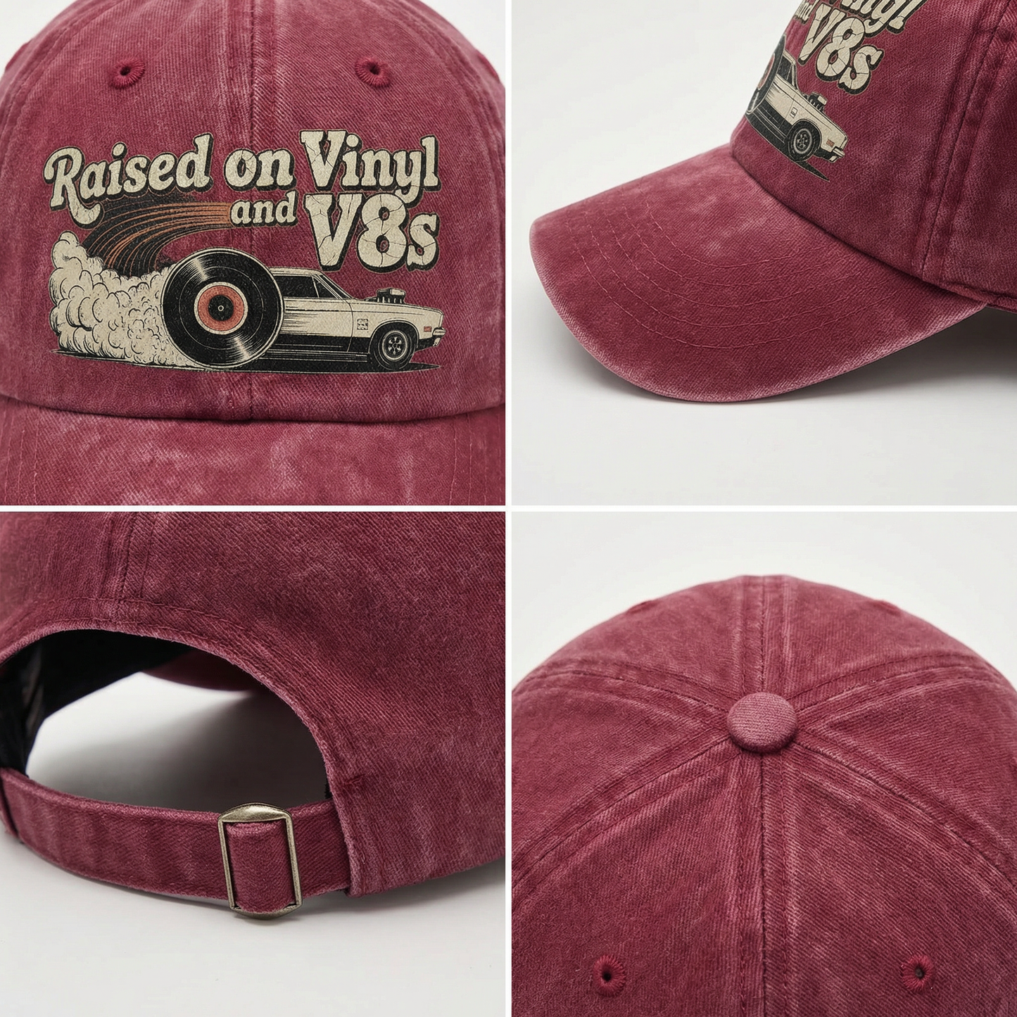 "Raised on Vinyl and V8s" Vintage Muscle Car Cap