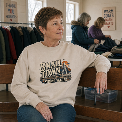 "Small Town. Strong Values" Vintage Sweatshirt