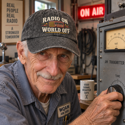 "Radio On World Off" Vintage Washed Cap