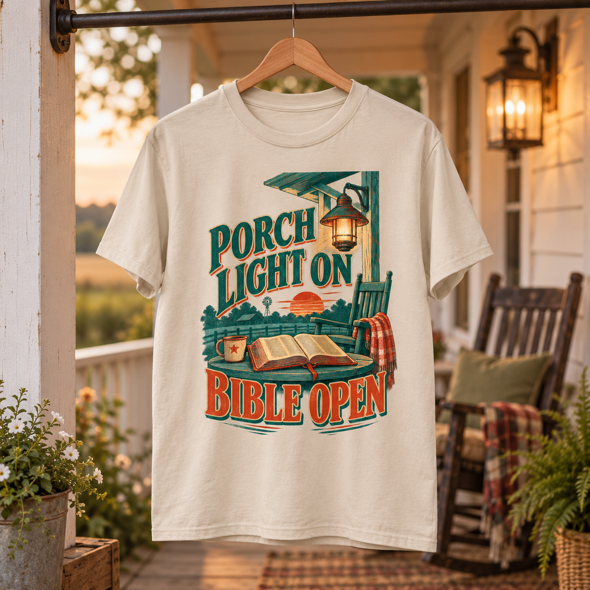 "Porch Light On. Bible Open" Vintage T-Shirt