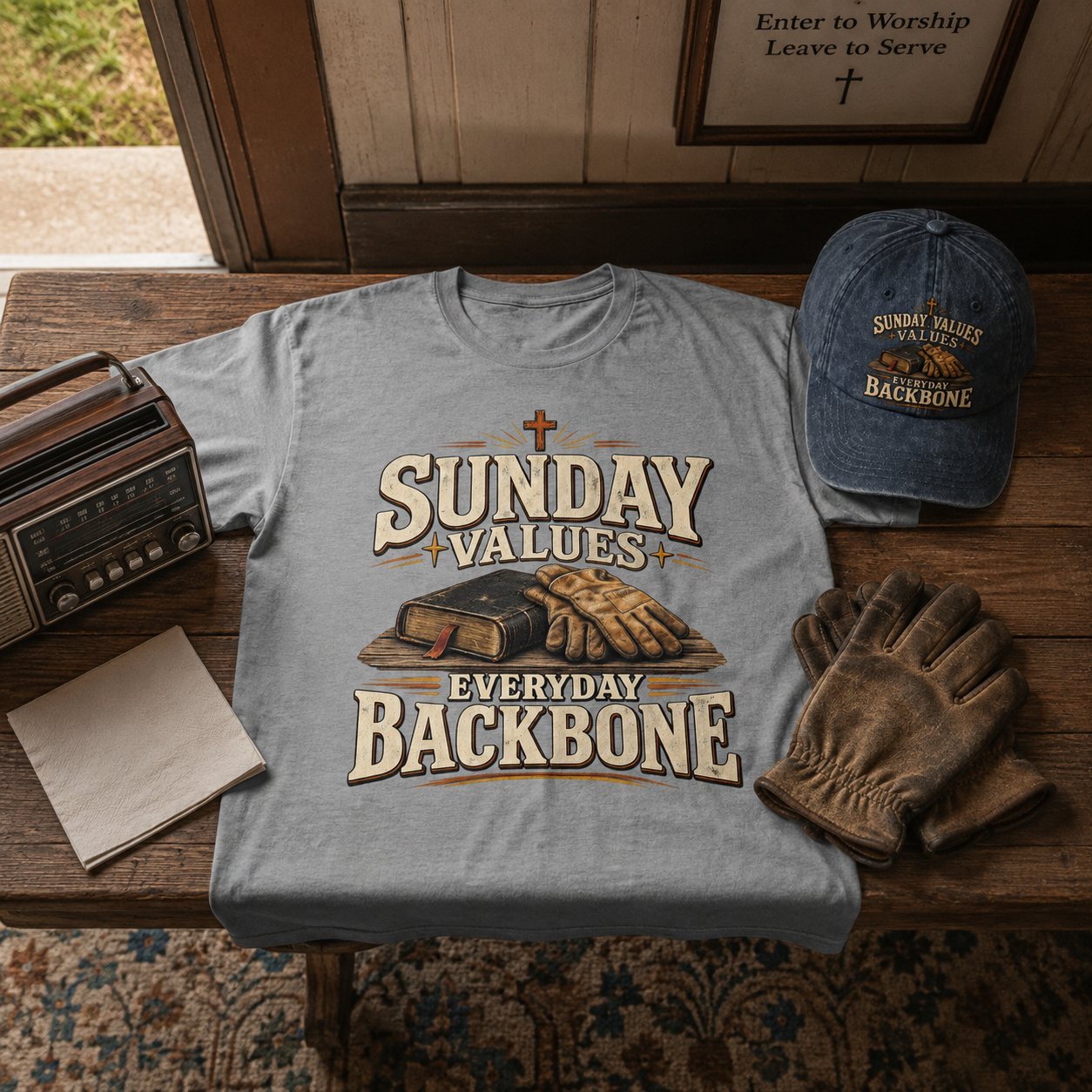 "Sunday Values. Everyday Backbone" Vintage T-Shirt
