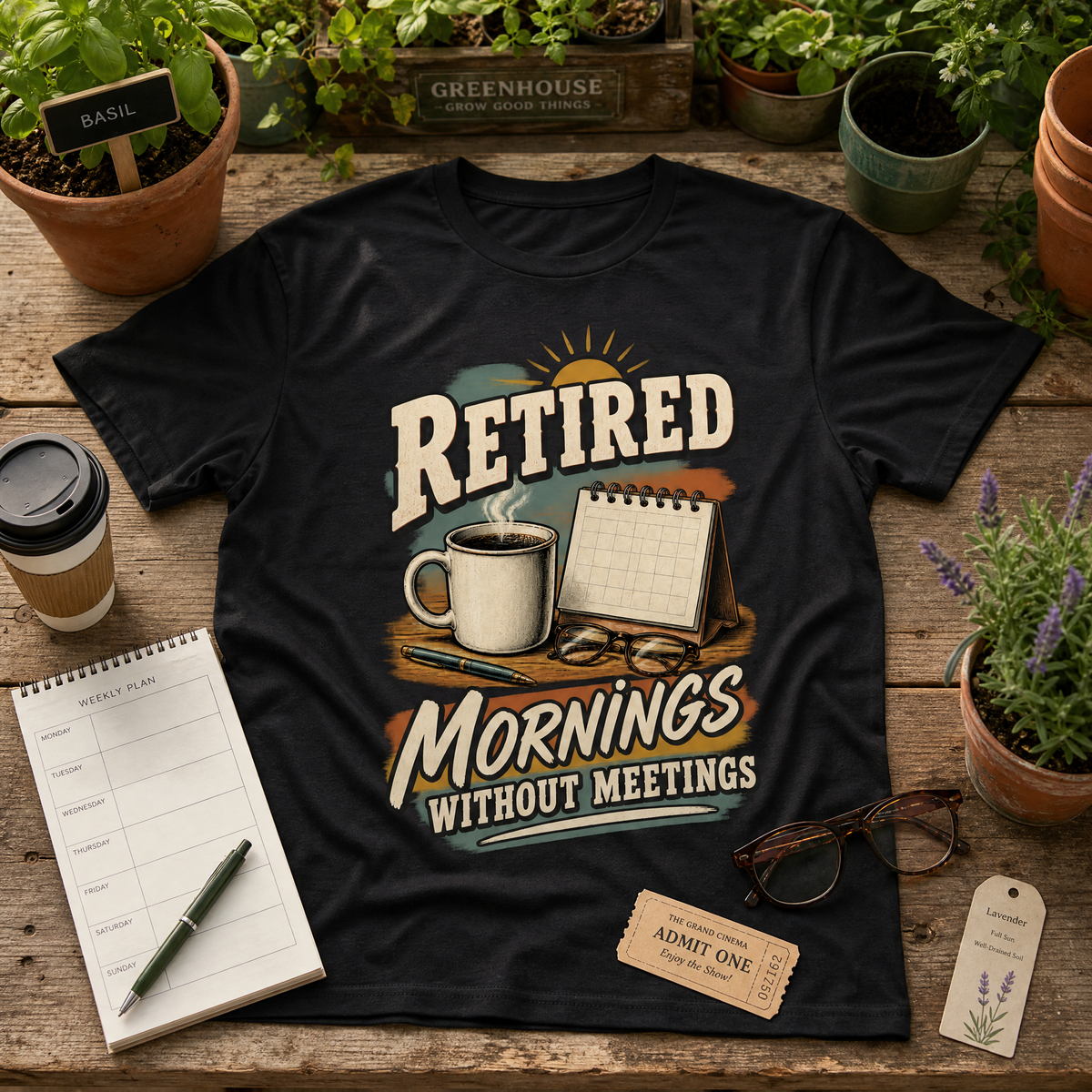 "Retired. Mornings Without Meetings" Vintage T-Shirt