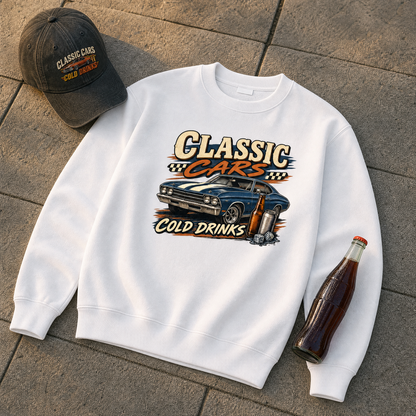 "Classic Cars. Cold Drinks" Vintage Sweatshirt