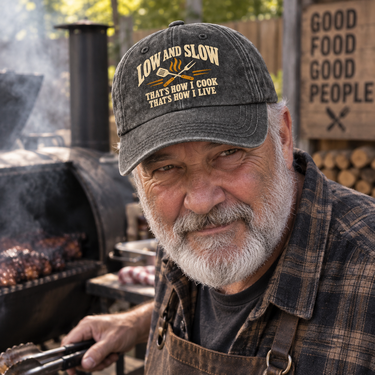 "Low And Slow. That's How I Cook. That's How I Live" Vintage Washed Cap