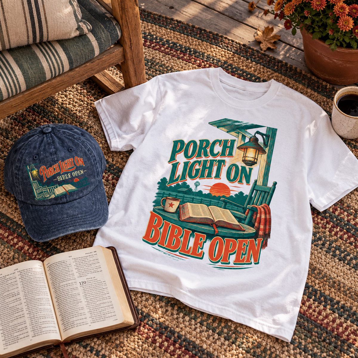 "Porch Light On. Bible Open" Vintage Washed Cap