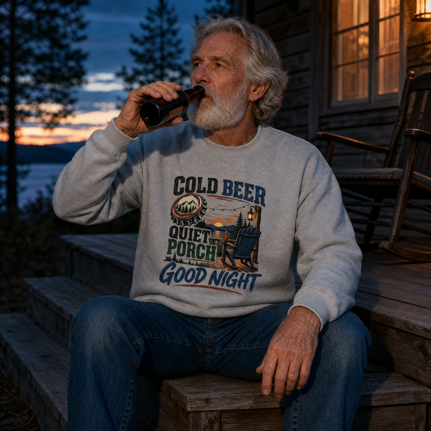 "Cold Beer. Quiet Porch. Good Night" Vintage Sweatshirt
