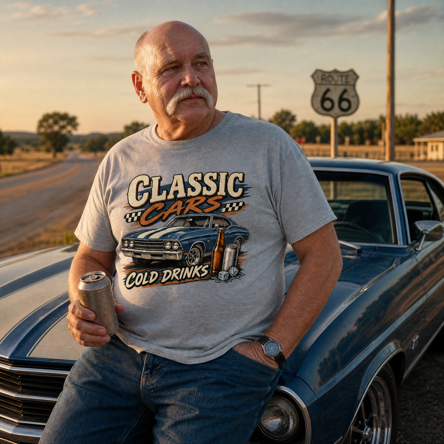 "Classic Cars. Cold Drinks" Vintage T-Shirt