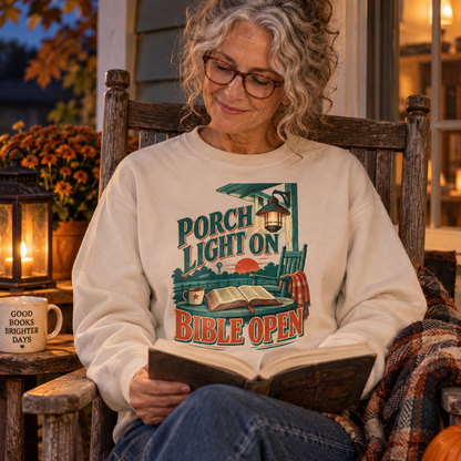 "Porch Light On. Bible Open" Vintage Sweatshirt