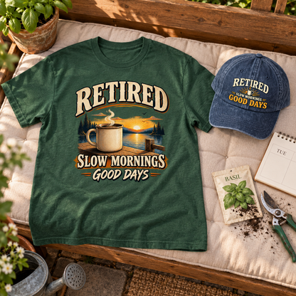 "Retired. Slow Mornings Good Days" Vintage T-Shirt