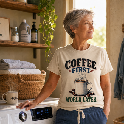 "Coffee First. World Later" Vintage T-Shirt