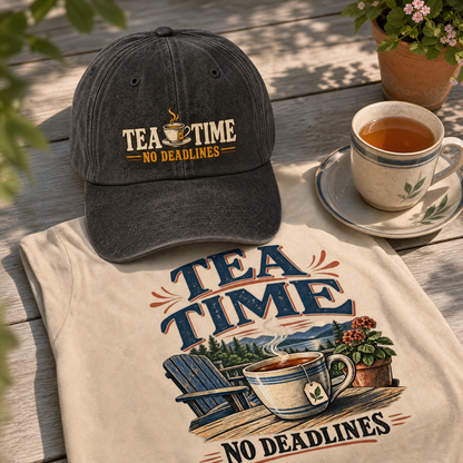"Tea Time. No Deadlines" Vintage Washed Cap