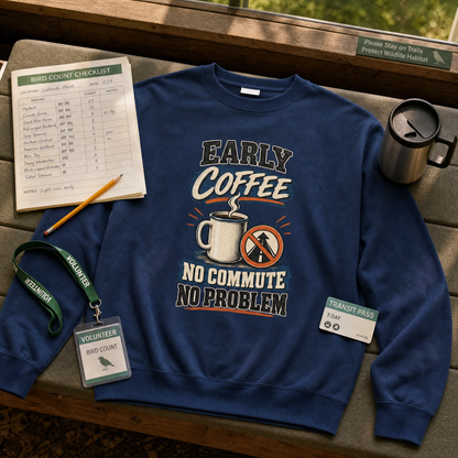"Early Coffee. No Commute No Problem" Vintage Sweatshirt