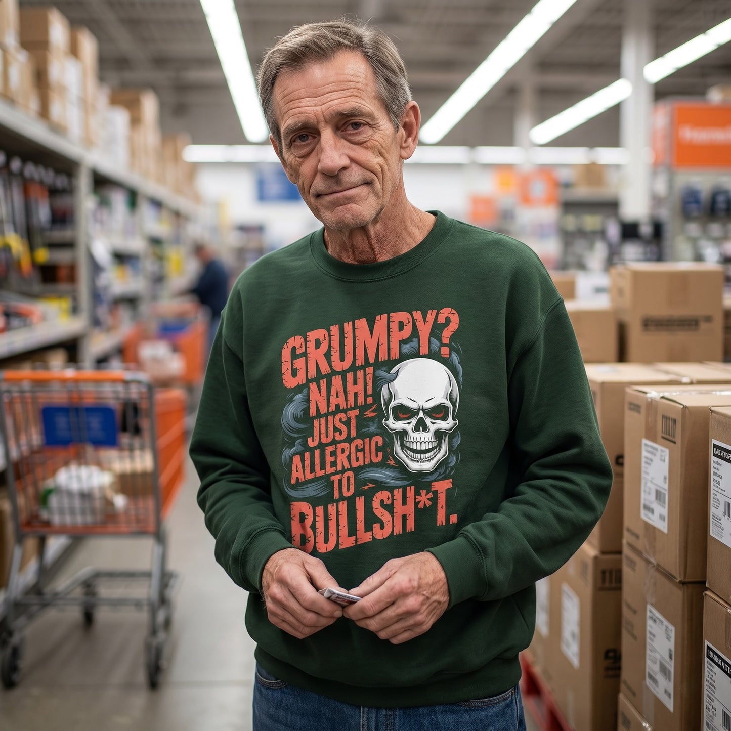 "Grumpy Nah! Just Allergic to Bullsht" Distressed Frame Sweatshirt