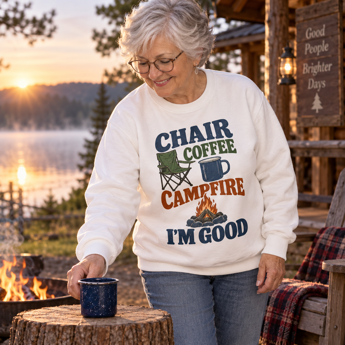 "Chair Coffee Campfire. I'm Good" Vintage Sweatshirt