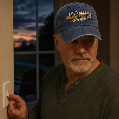 "Cold Beer. Quiet Porch. Good Night" Vintage Washed Cap
