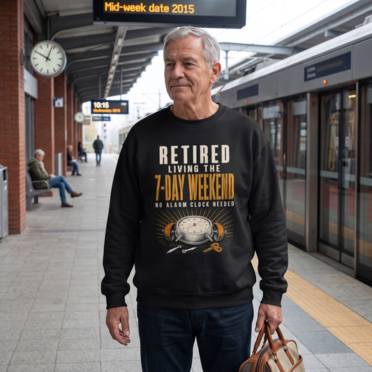 Retired seven-day weekend sweatshirt with palm sign printed graphic design