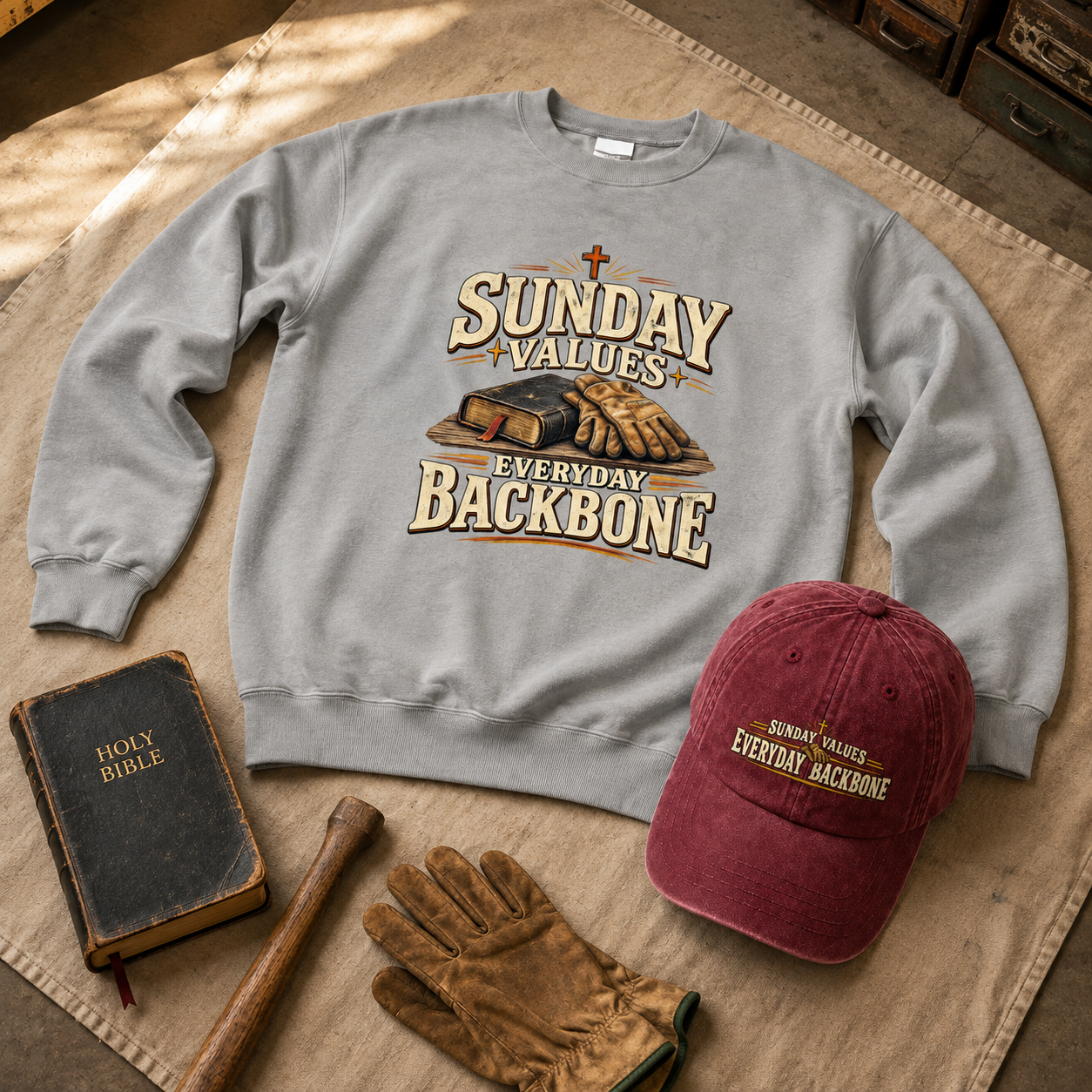 "Sunday Values. Everyday Backbone" Vintage Sweatshirt