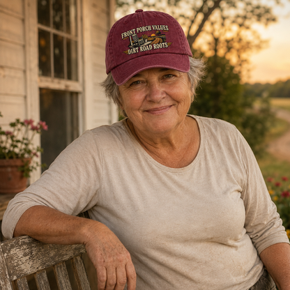 "Front Porch Values. Dirt Road Roots" Vintage Washed Cap