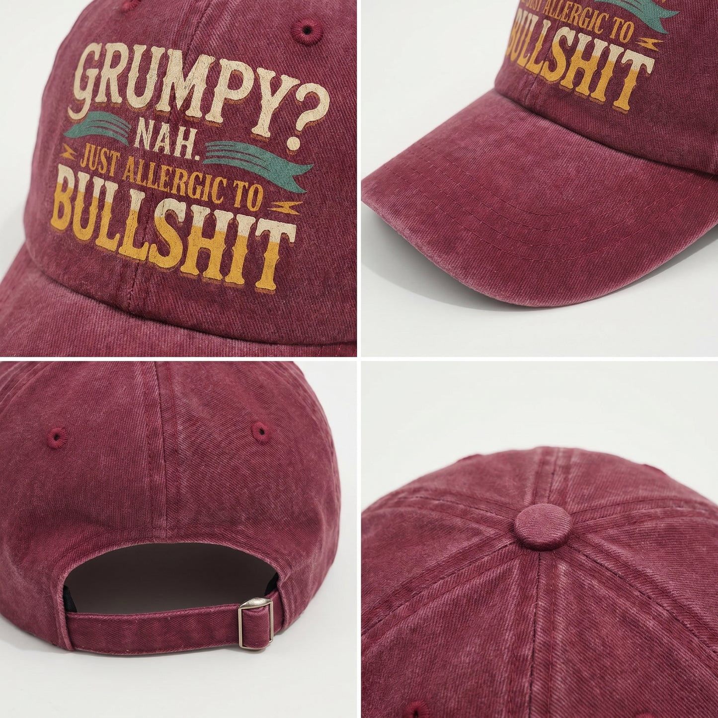 "Grumpy? Nah. Just Allergic to Bullsh*t" Vintage Washed Cap