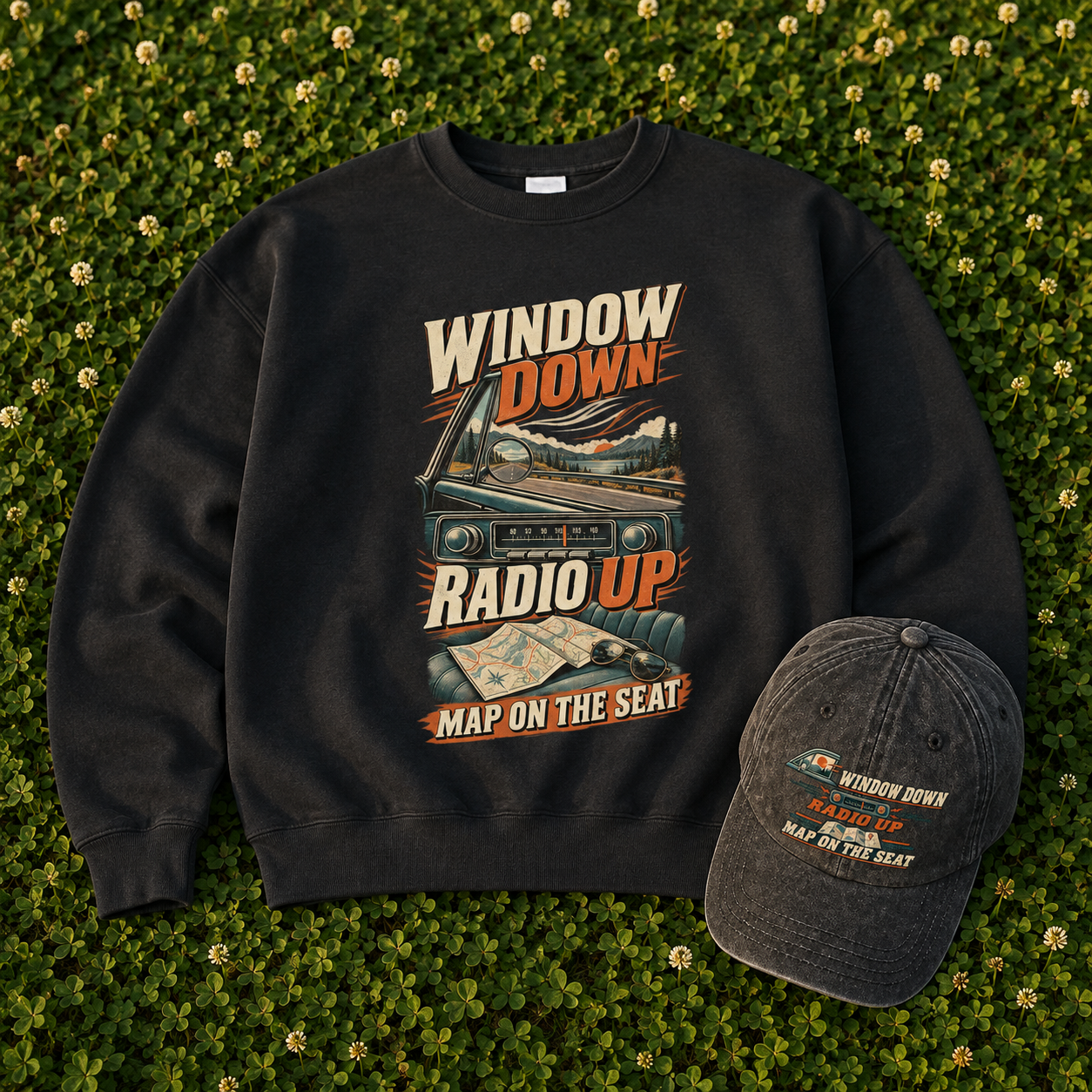 "Window Down Radio Up. Map On The Seat" Vintage Sweatshirt
