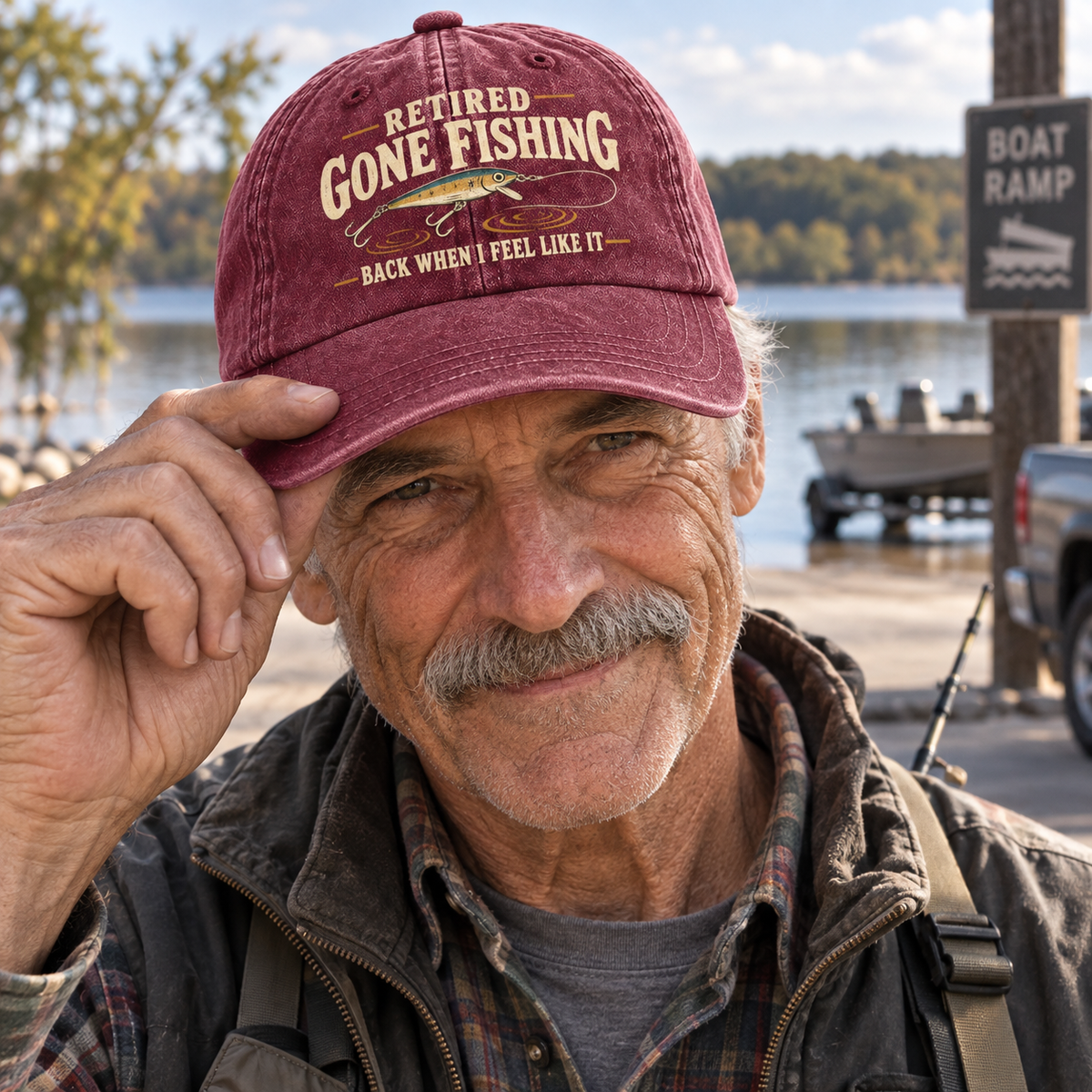 "Retired. Gone Fishing. Back When I Feel Like It" Vintage Washed Cap