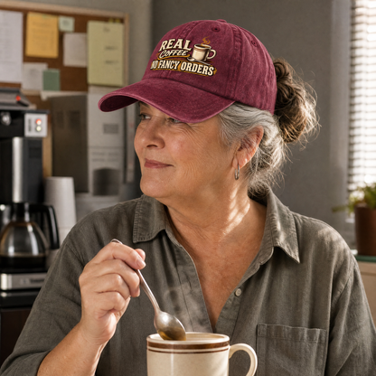 "Real Coffee. No Fancy Orders" Vintage Washed Cap