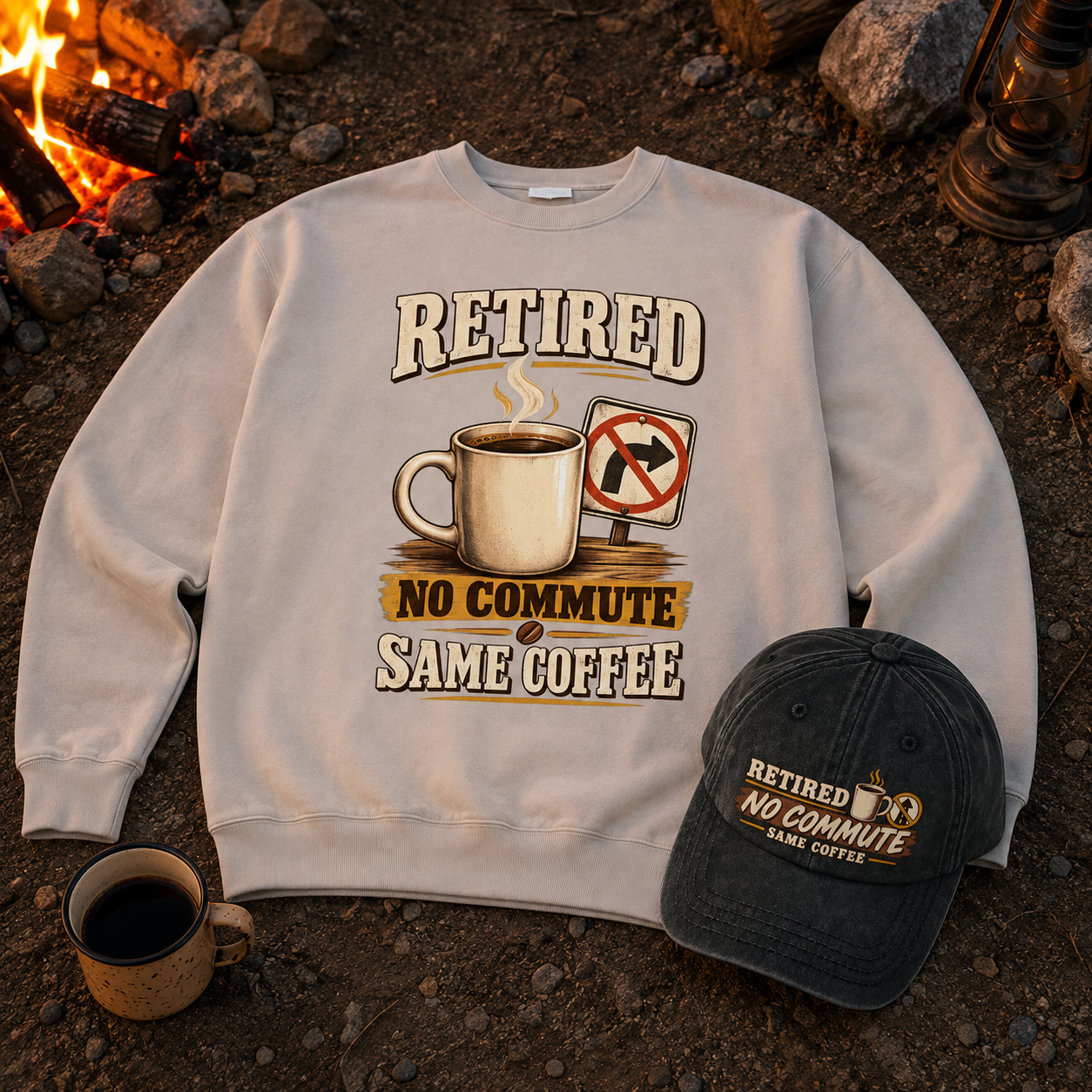 "Retired. No Commute Same Coffee" Vintage Sweatshirt