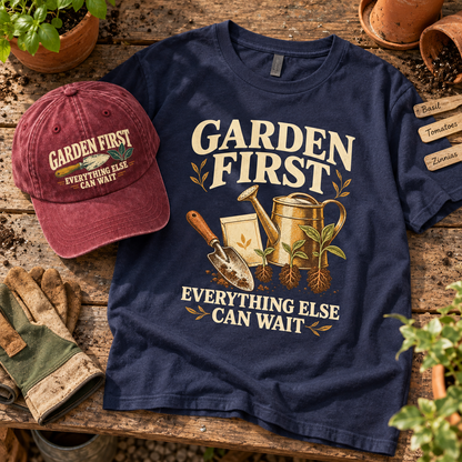 "Garden First. Everything Else Can Wait" Vintage Washed Cap